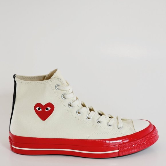 Converse x Comme des Garçons PLAY Chuck 70 Hi Pristine/Red/Egret Sneaker A01794C - Picture 2 of 6